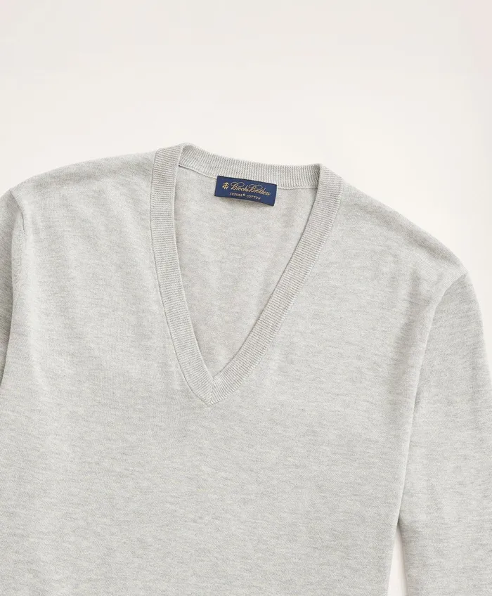 Men Big and Tall Supima Cotton VNeck Sweater Grey Heather Brooks Brothers Sweaters
