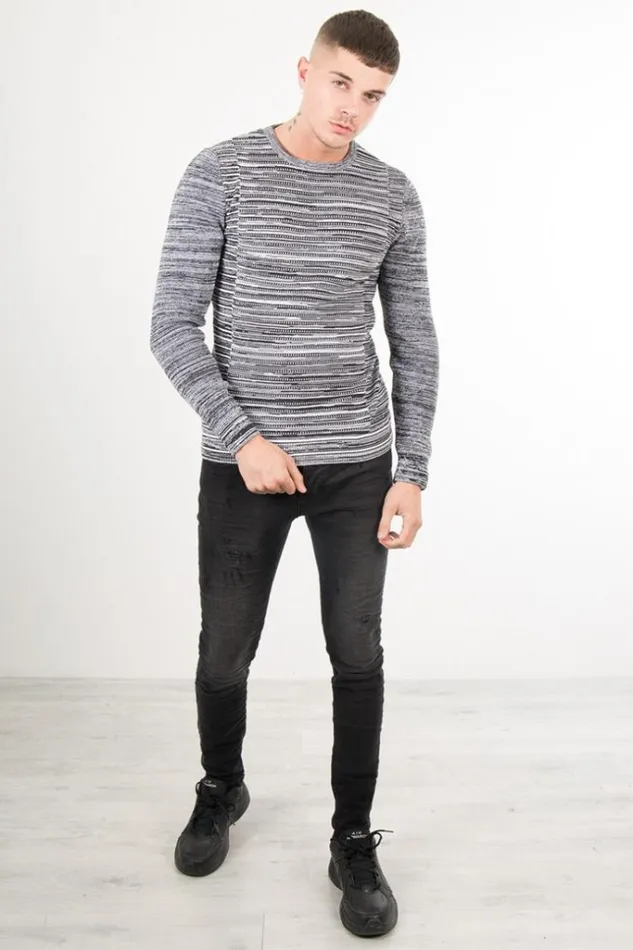 Men Black Striped Knit Sweater Brentiny Paris Sweatshirts and Pullovers