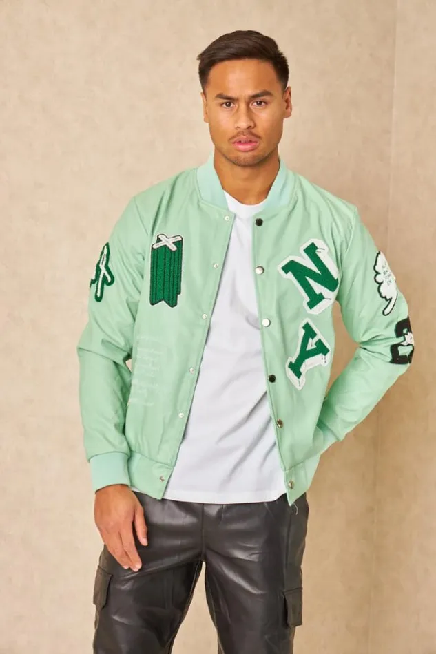 Men Bomber En Simili Cuir Vert Clair Brode 034Ny034 Vertclair Brentiny Paris Jackets Men Bomber En Simili Cuir Vert Clair Brode 034Ny034 Vertclair Brentiny Paris Jackets