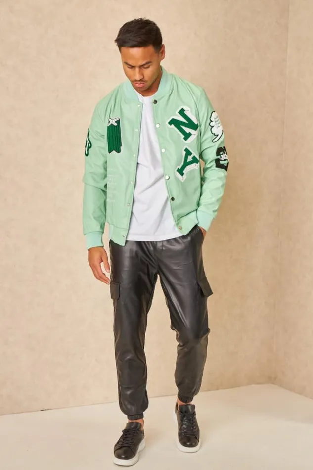 Men Bomber En Simili Cuir Vert Clair Brode 034Ny034 Vertclair Brentiny Paris Jackets Men Bomber En Simili Cuir Vert Clair Brode 034Ny034 Vertclair Brentiny Paris Jackets