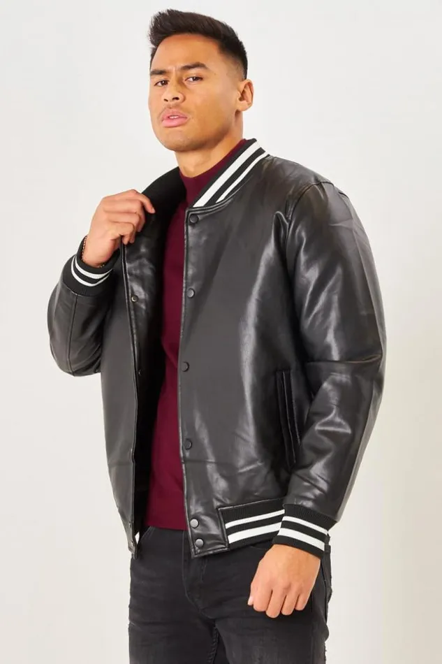 Men Bomber Noir En Simili Cuir Black Brentiny Paris Jackets