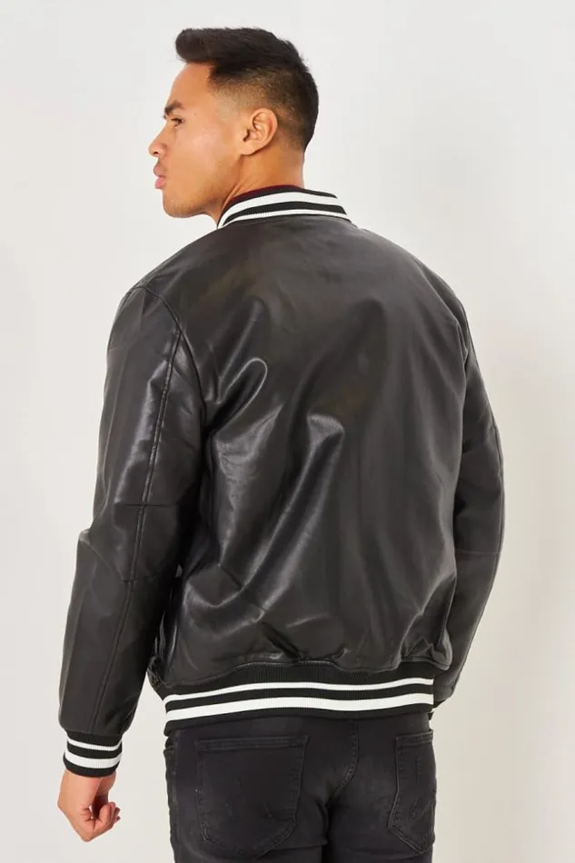 Men Bomber Noir En Simili Cuir Black Brentiny Paris Jackets