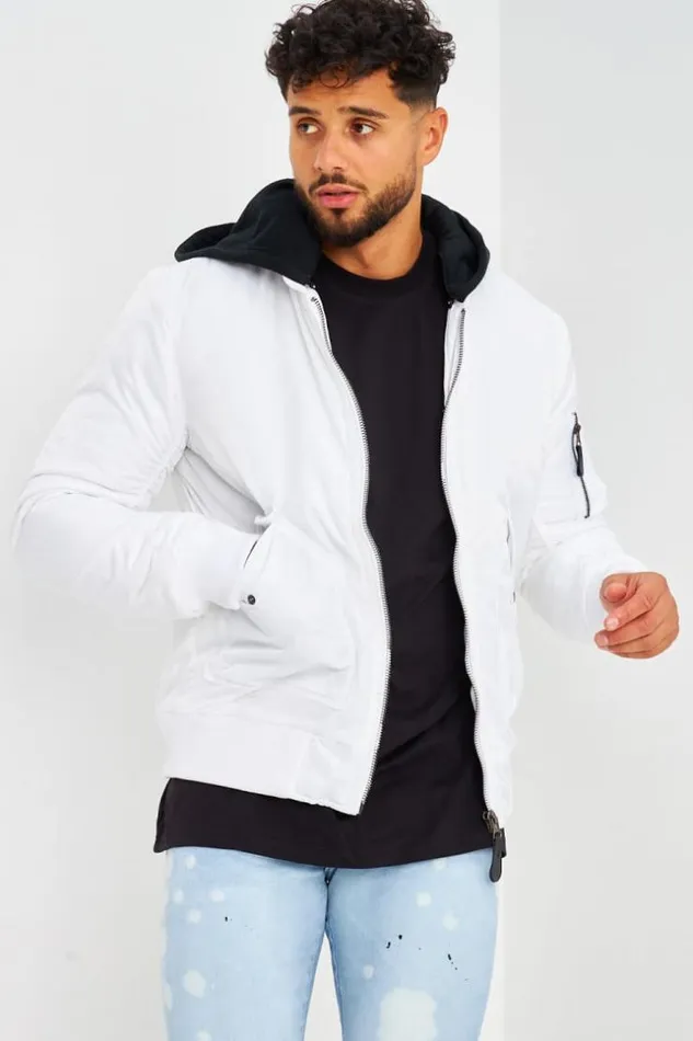 Men Bomber pais Blanc Avec Capuche Noire En Coton Amovible White Brentiny Paris Jackets Men Bomber pais Blanc Avec Capuche Noire En Coton Amovible White Brentiny Paris Jackets