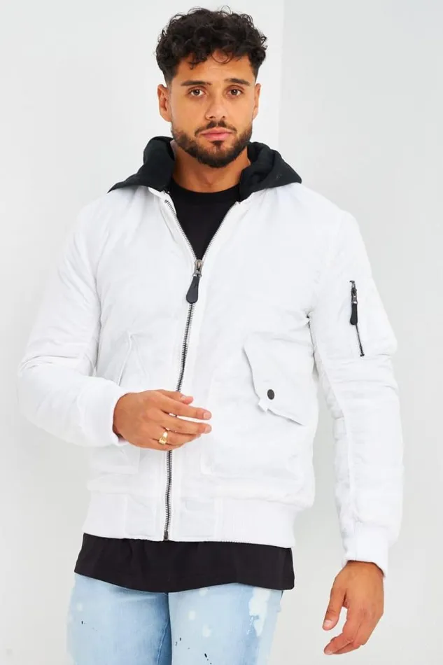 Men Bomber pais Blanc Avec Capuche Noire En Coton Amovible White Brentiny Paris Jackets Men Bomber pais Blanc Avec Capuche Noire En Coton Amovible White Brentiny Paris Jackets