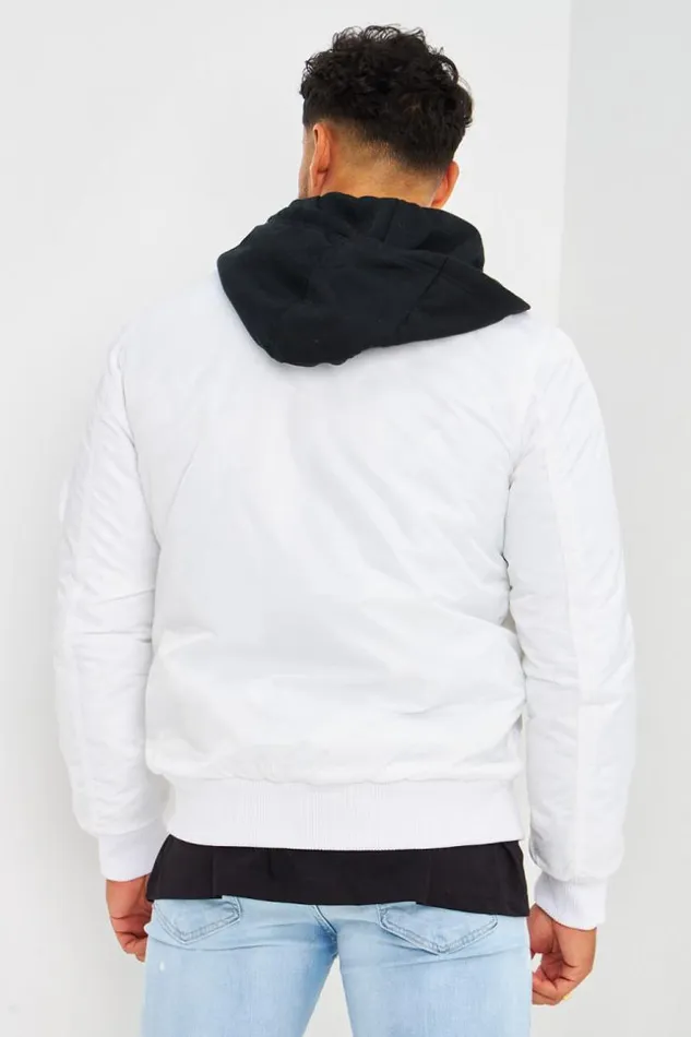 Men Bomber pais Blanc Avec Capuche Noire En Coton Amovible White Brentiny Paris Jackets Men Bomber pais Blanc Avec Capuche Noire En Coton Amovible White Brentiny Paris Jackets