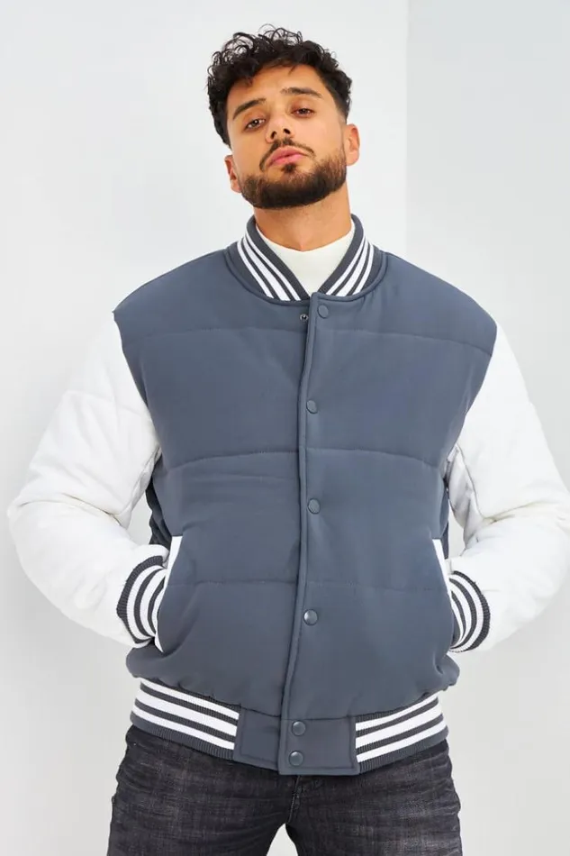 Men Bomber pais Gris Manches Longues Blanches Grey Brentiny Paris Jackets