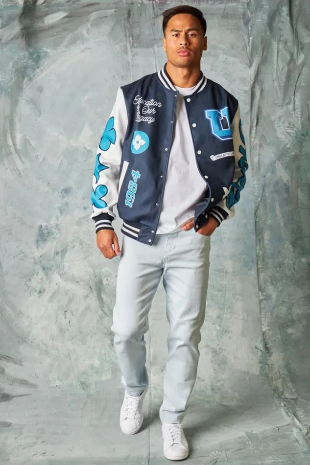 Men Bomber Universitaire Logo Noir Et Blanc Black Brentiny Paris Jackets