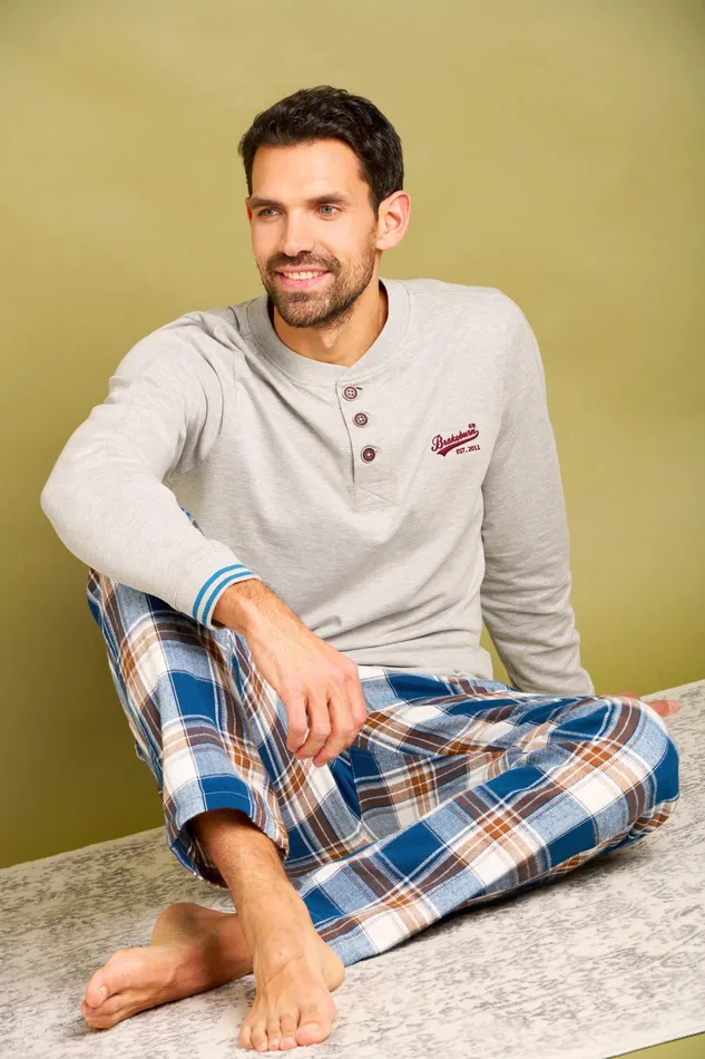 Men Brakeburn Pyjamas Blue Winter Check Pyjama Bottoms