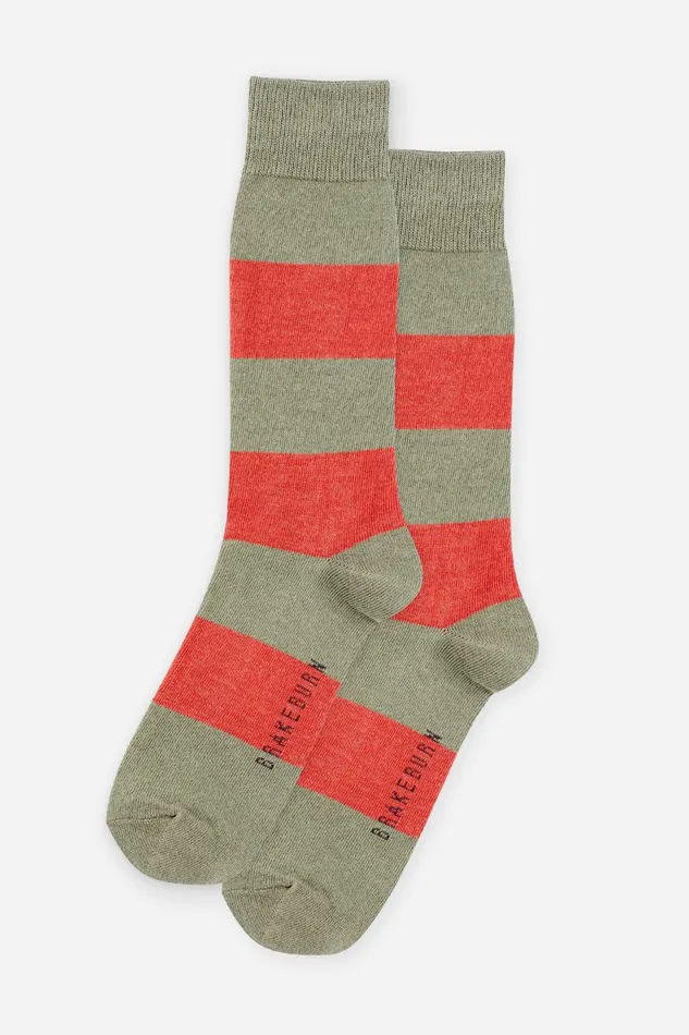 Men Brakeburn Socks Khaki and Red Stripe Socks