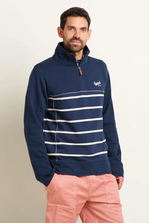Men Brakeburn Sweatshirts And Hoodies Navy Stripe Quarter Zip Sweatshirt