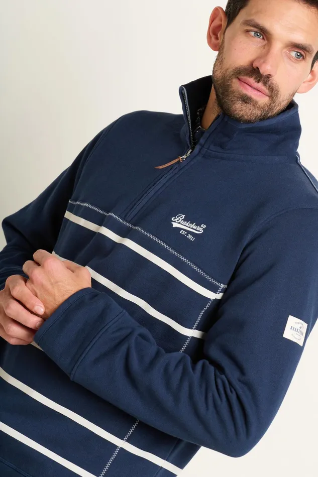 Men Brakeburn Sweatshirts And Hoodies Navy Stripe Quarter Zip Sweatshirt