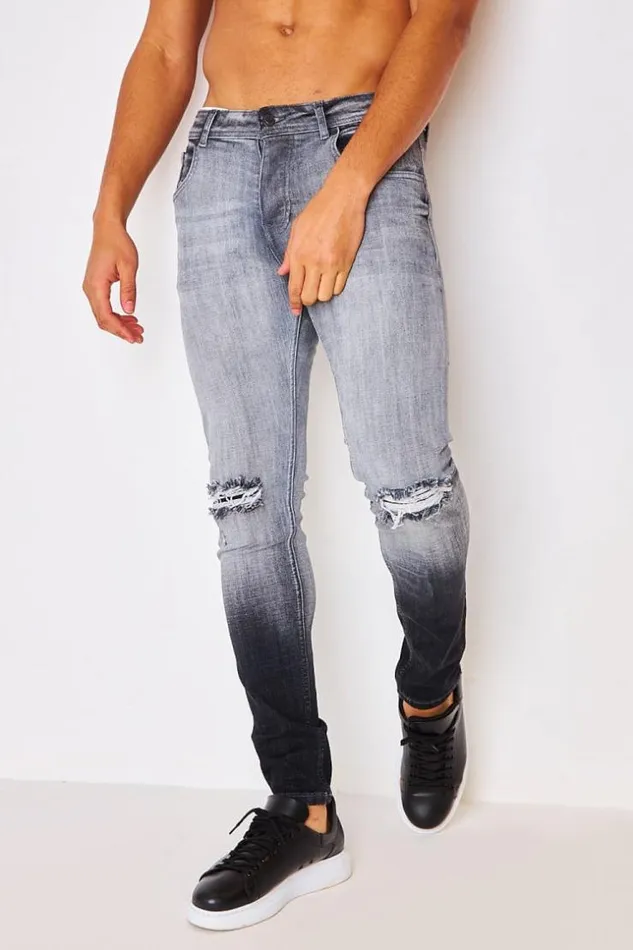 Men Brentiny Ripped And Shading In Grey Black Brentiny Paris Jeans