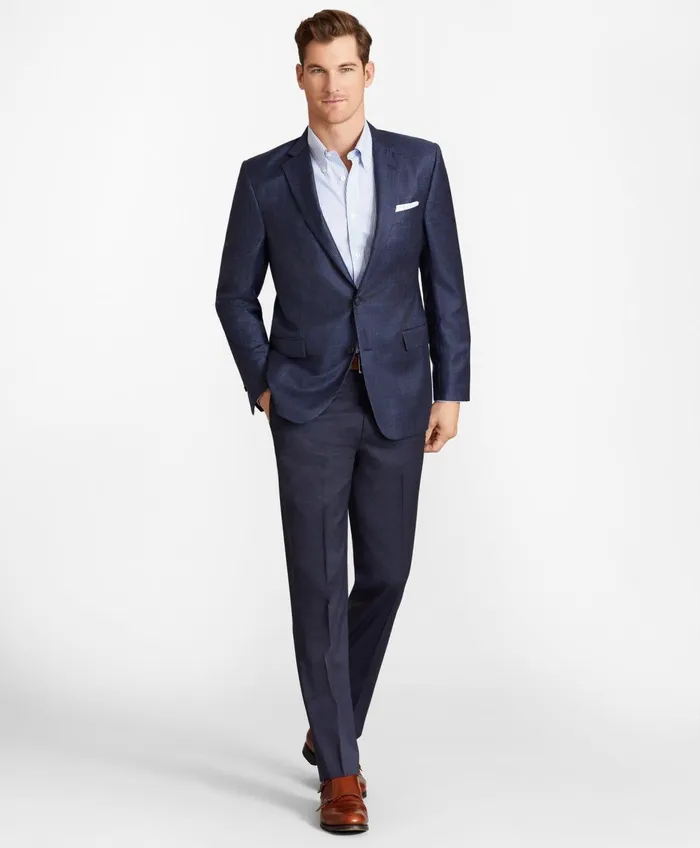 Men Brooks Brothers Flex RegentFit Wool Trousers Blue Brooks Brothers Dress Pants