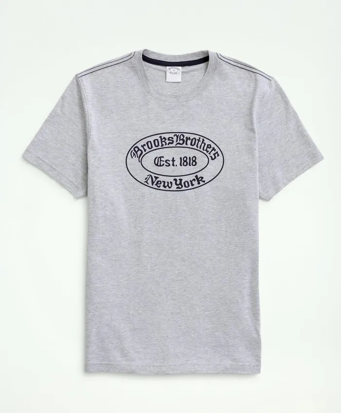 Men Brooks Brothers Label Graphic TShirt Heather Grey Multi Brooks Brothers TShirts and Sweats