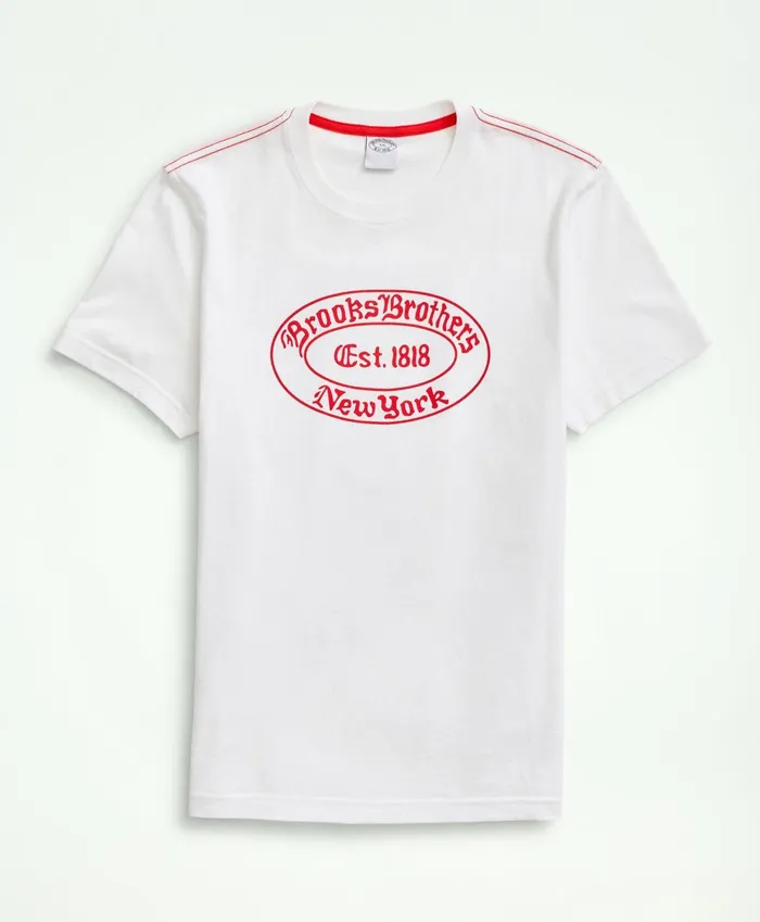 Men Brooks Brothers Label Graphic TShirt White Multi Brooks Brothers TShirts and Sweats