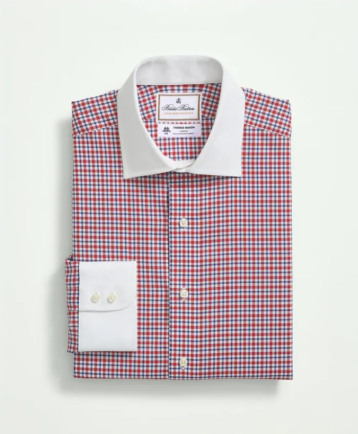 Men Brooks Brothers X Thomas Mason Cotton Poplin English Collar Check Dress Shirt Red Brooks Brothers Dress Shirts