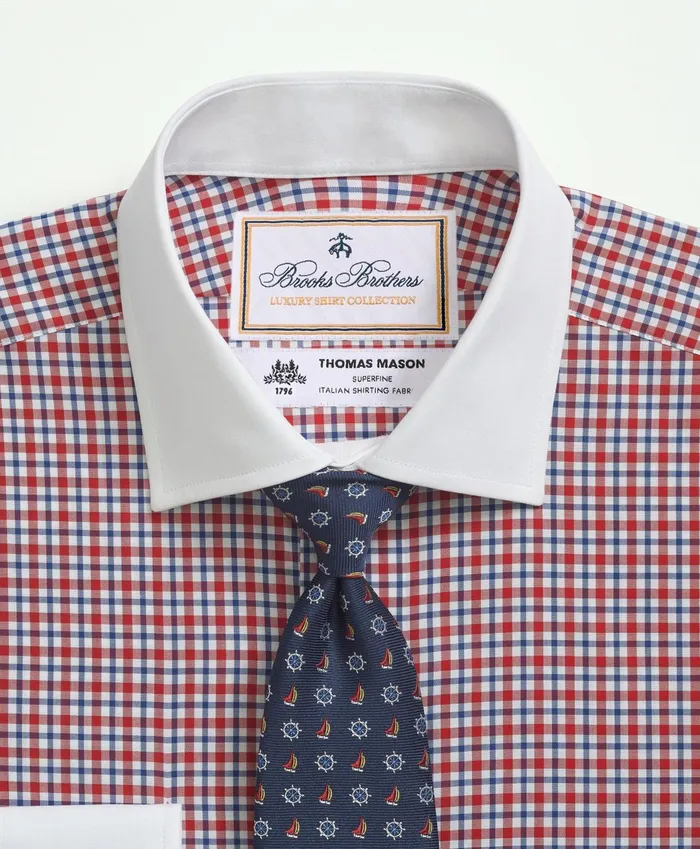 Men Brooks Brothers X Thomas Mason Cotton Poplin English Collar Check Dress Shirt Red Brooks Brothers Dress Shirts