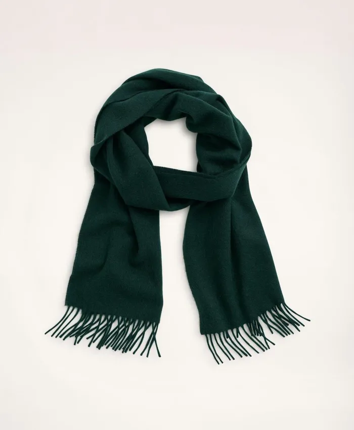 Men Cashmere Fringed Scarf Dark Green Brooks Brothers Hats and Scarves