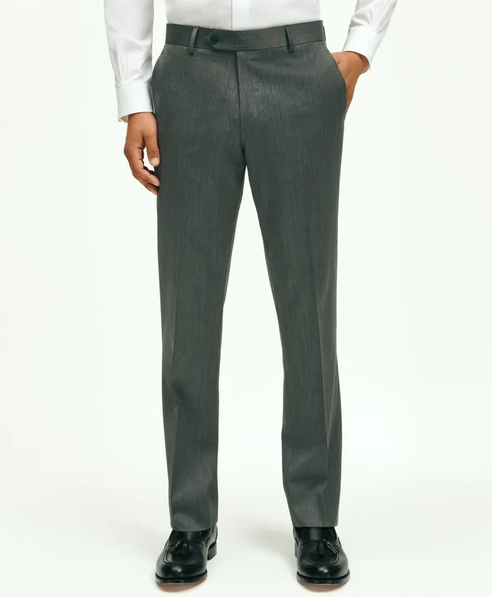 Men Classic Fit Wool Herringbone 1818 Dress Trousers Grey Brooks Brothers Dress Pants