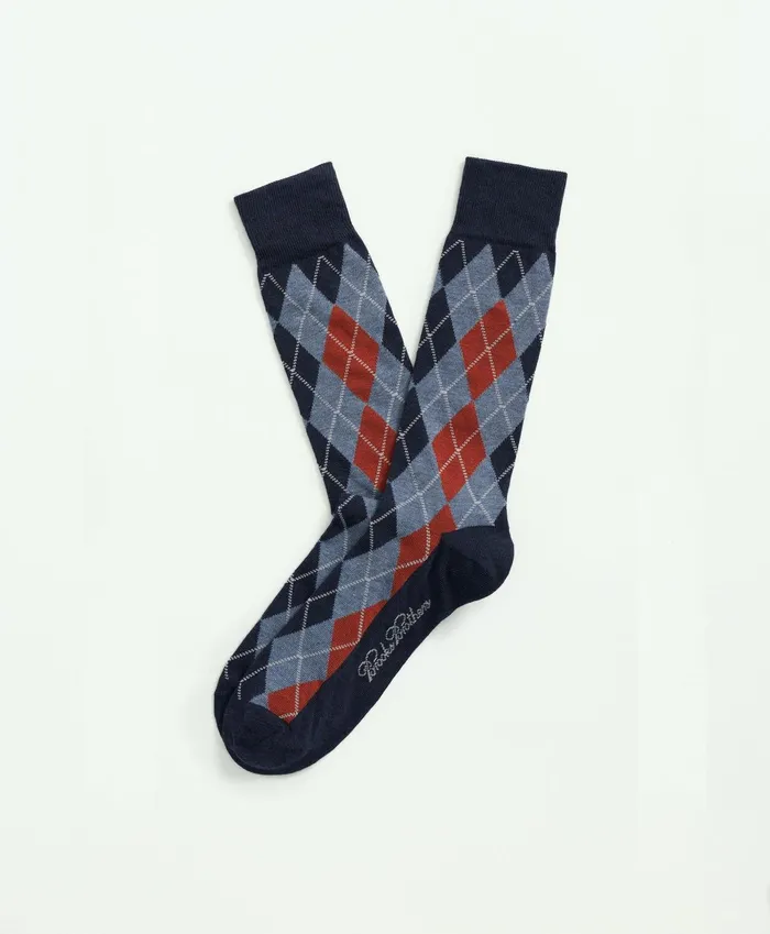 Men Cotton Blend Argyle Socks Blue Multi Brooks Brothers Sock
