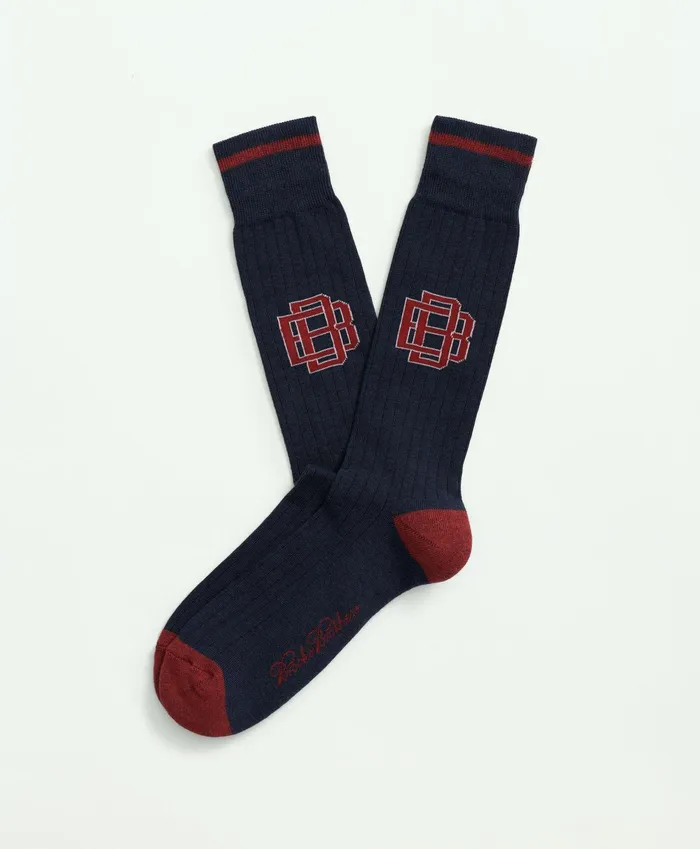 Men Cotton Blend Varsity Socks Blue Multi Brooks Brothers Sock