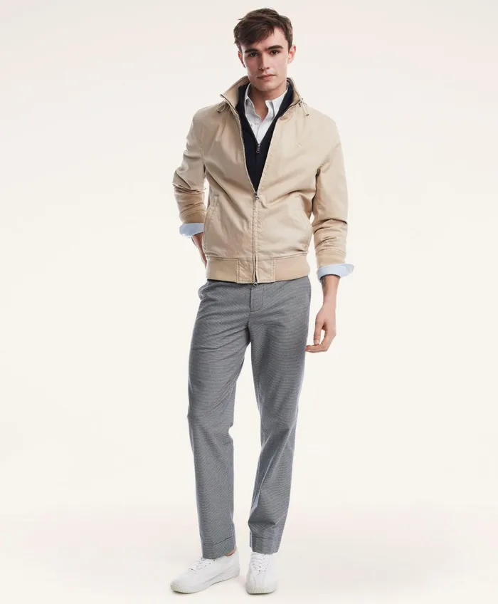 Men Cotton Bomber Jacket Dark Beige Brooks Brothers Coats and Jackets