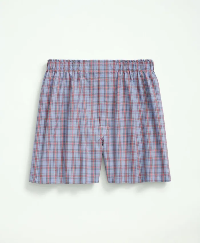 Men Cotton Broadcloth Tartan Boxers Light Blue Brooks Brothers Underwear