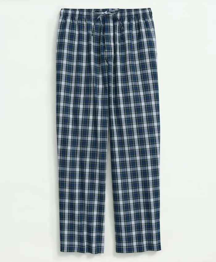 Men Cotton Broadcloth Tartan Lounge Pants White Multi Brooks Brothers Pajamas and Robes