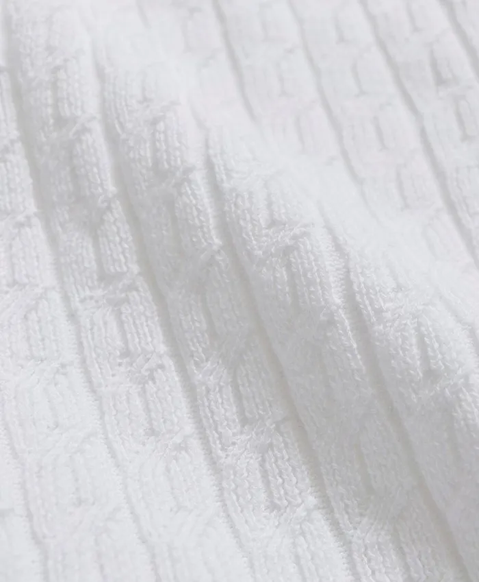 Men Cotton CableKnit ShortSleeve Polo Sweater White Brooks Brothers Sweaters