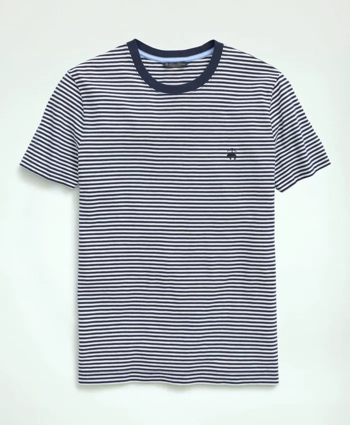 Men Cotton Feeder Stripe TShirt Navy Brooks Brothers TShirts and Sweats