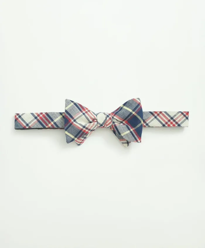 Men Cotton Madras Bow Tie Ivory Multi Brooks Brothers Ties and Pocket Squares