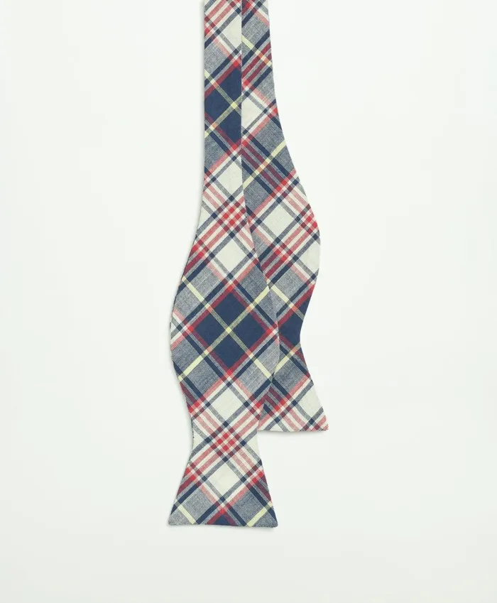 Men Cotton Madras Bow Tie Ivory Multi Brooks Brothers Ties and Pocket Squares