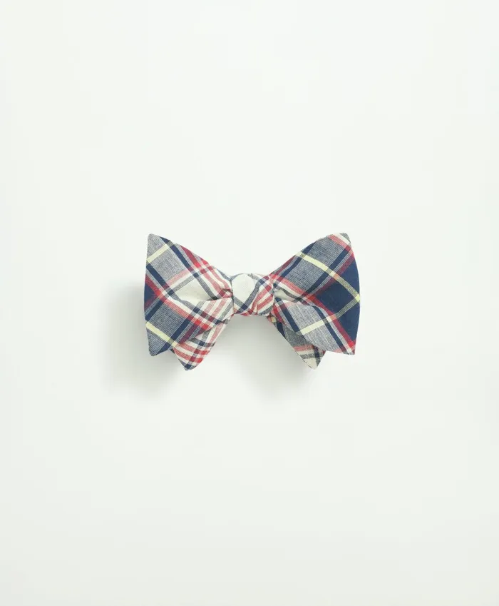 Men Cotton Madras Bow Tie Ivory Multi Brooks Brothers Ties and Pocket Squares