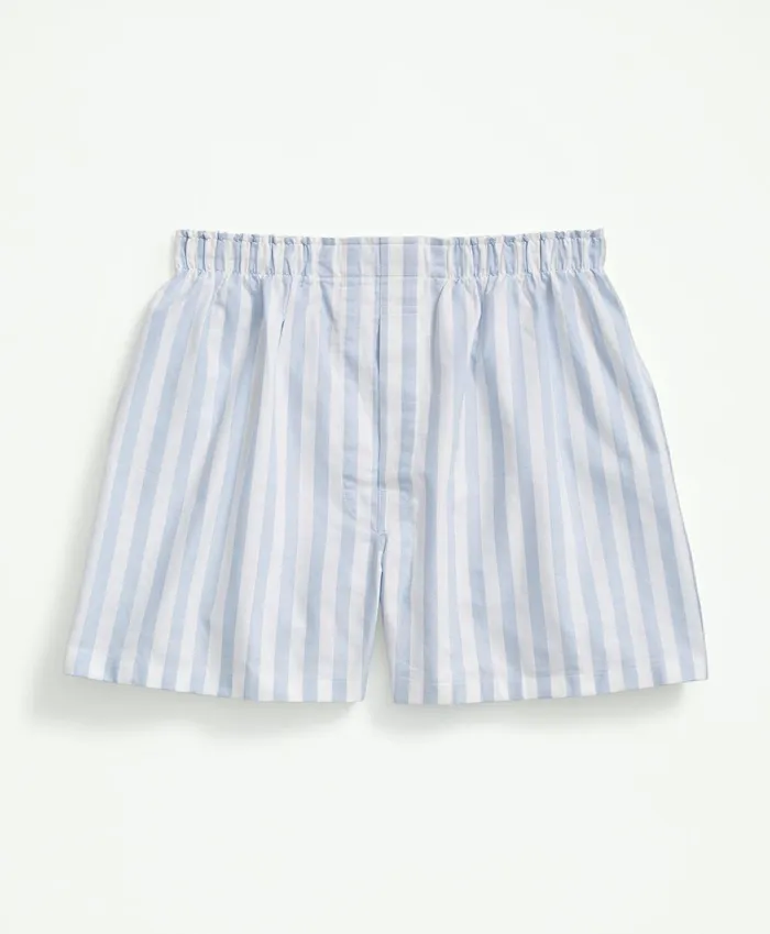 Men Cotton Oxford Stripe Boxers Light Blue Brooks Brothers Underwear