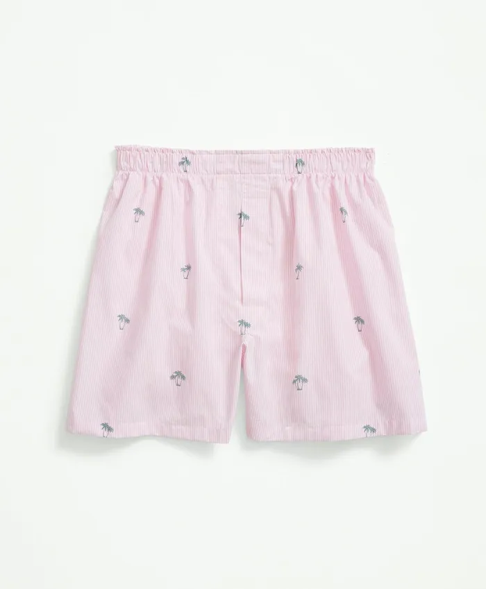 Men Cotton Poplin Palm Tree Stripe Boxers Pink Brooks Brothers Underwear