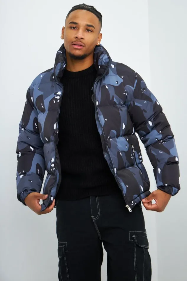Men Doudoune Noir Et Gris Camouflage Black Brentiny Paris Parkas And Down Jackets