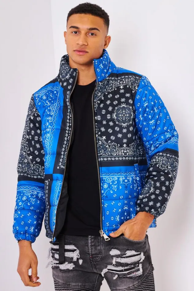 Men Down Jacket With Paisley Print In Black And Blue Black Brentiny Paris Parkas And Down Jackets Men Down Jacket With Paisley Print In Black And Blue Black Brentiny Paris Parkas And Down Jackets