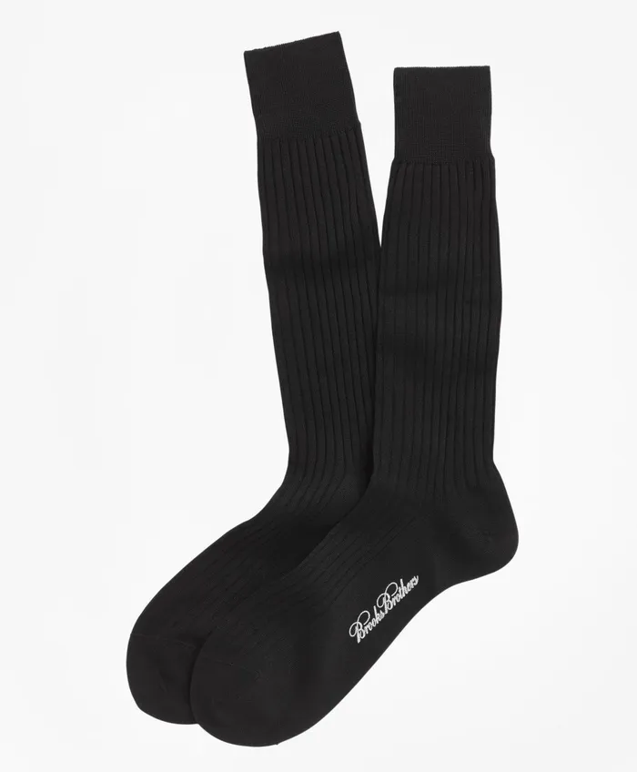 Men Egyptian Cotton Ribbed Crew Socks Black Brooks Brothers Sock
