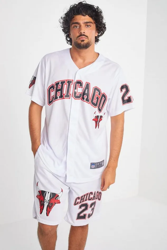 Men Ensemble 2 Pices Chemise Short Chicago Blanc Rouge Et Noir White Brentiny Paris Top Bottom Sets