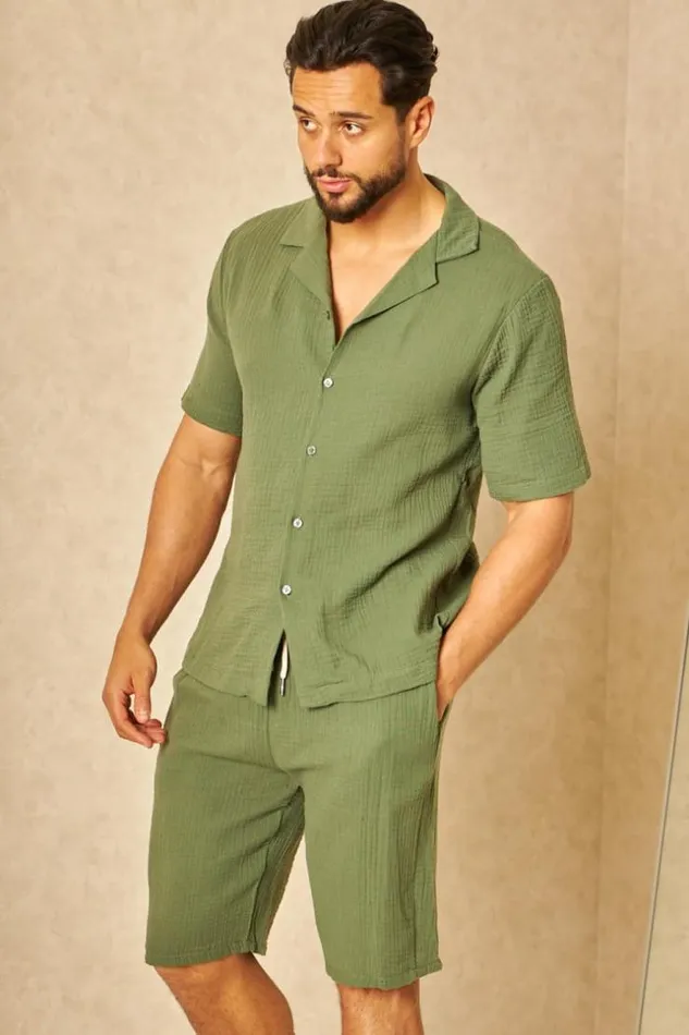 Men Ensemble 2 Pices Chemise Short Effet Lin Kaki Khaki Brentiny Paris Top Bottom Sets Men Ensemble 2 Pices Chemise Short Effet Lin Kaki Khaki Brentiny Paris Top Bottom Sets