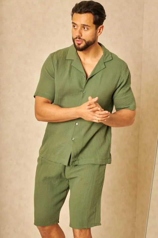 Men Ensemble 2 Pices Chemise Short Effet Lin Kaki Khaki Brentiny Paris Top Bottom Sets Men Ensemble 2 Pices Chemise Short Effet Lin Kaki Khaki Brentiny Paris Top Bottom Sets