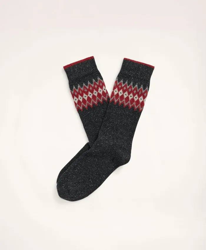 Men Fair Isle Crew Socks Black Multi Brooks Brothers Sock