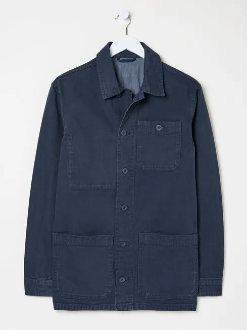 Men Fatface Coats and Jackets Navy Blue Canvas Worker Jacket
