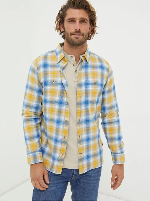 Men Fatface Coats and Jackets Walby Yellow Check Shirt
