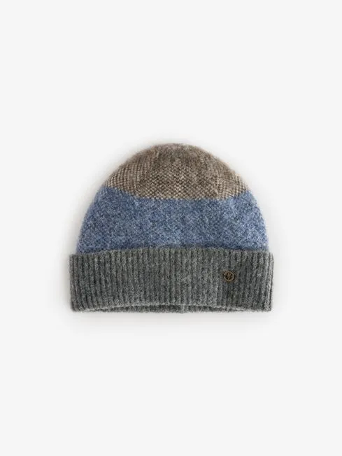 Men Fatface Hats Grey Lambswool Colourblock Beanie Hat