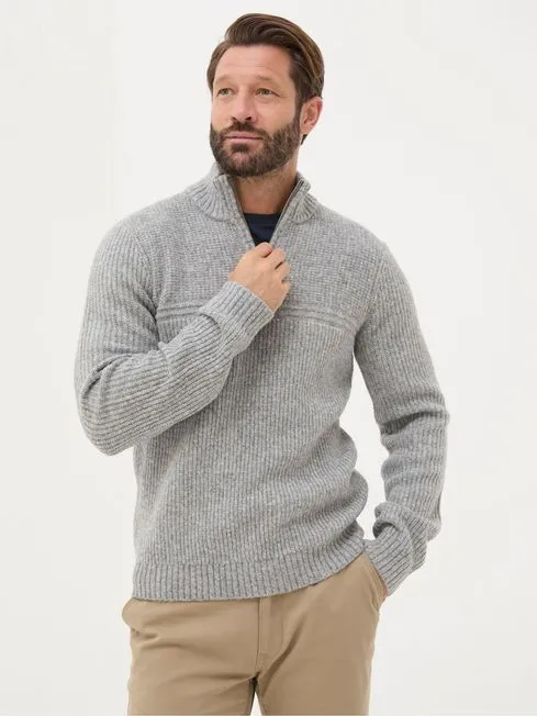 Men Fatface Knitwear Calder Grey Half Neck Jumper