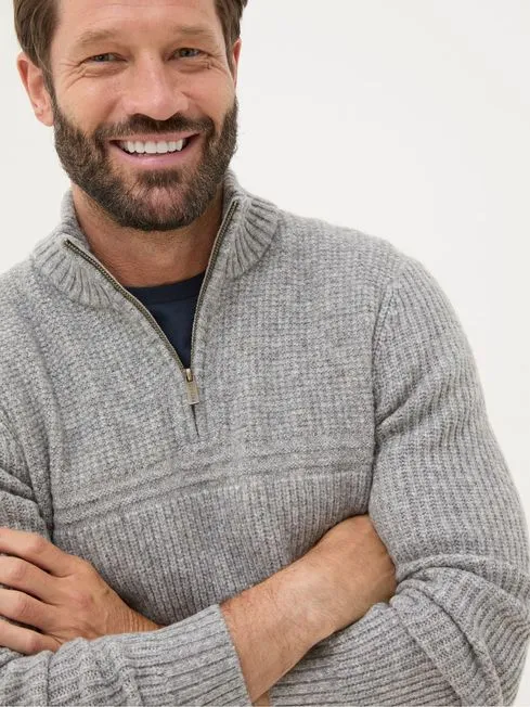 Men Fatface Knitwear Calder Grey Half Neck Jumper