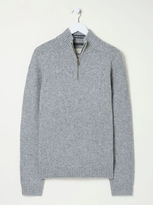 Men Fatface Knitwear Calder Grey Half Neck Jumper