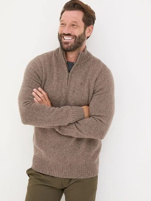 Men Fatface Knitwear Natural Lambswool Quarter Neck Jumper