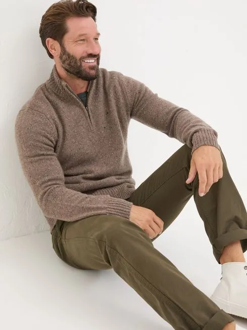 Men Fatface Knitwear Natural Lambswool Quarter Neck Jumper Men Fatface Knitwear Natural Lambswool Quarter Neck Jumper